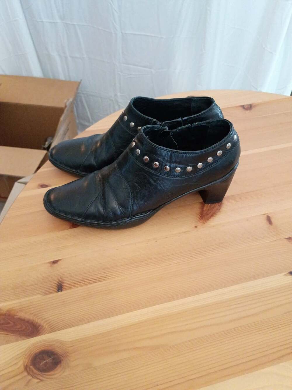 Josef Seibel Black Leather Studded Ankle Bootie Clog Heels